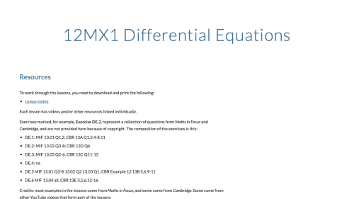 Screenshot of 12MX1 Differential Equations