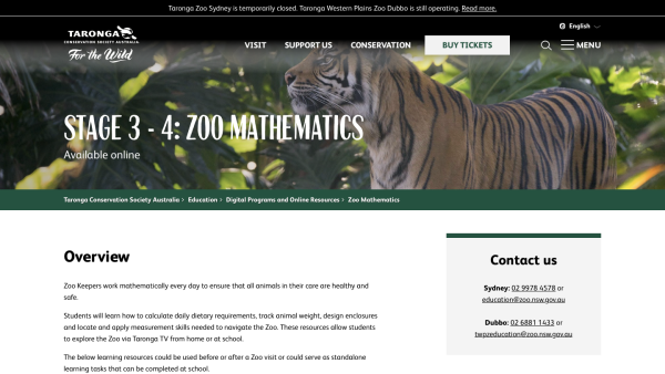 Screenshot of Zoo Mathematics