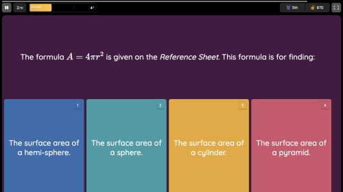 Screenshot of Quizizz - Mathematics Advanced Reference Sheet (NSW)