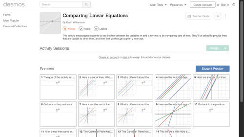 Screenshot of Comparing Linear Equations