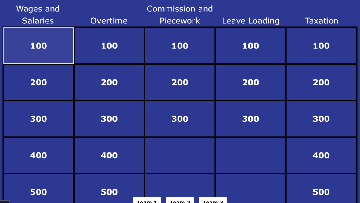 Screenshot of Earning Money Jeopardy