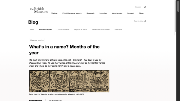 Screenshot of Month name origins
