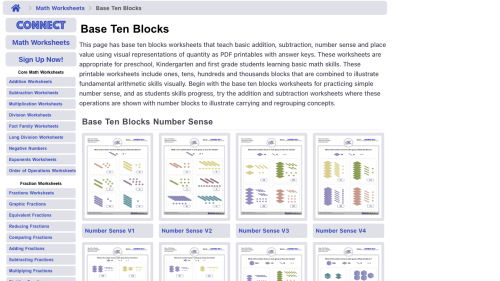 Screenshot of Base Ten Blocks Worksheets