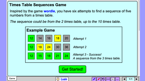 Screenshot of Times Table Sequences game