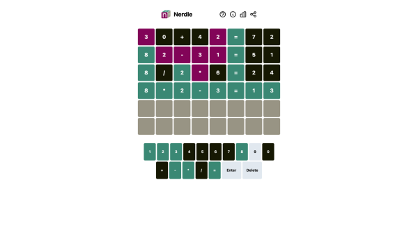 Screenshot of Nerdle