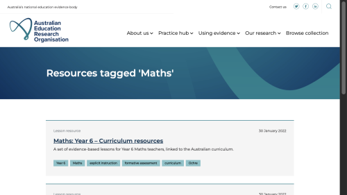 Screenshot of AERO Maths Curriculum resources