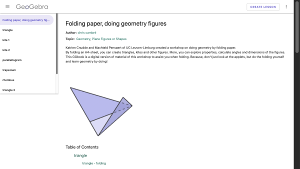 Screenshot of Folding paper, doing geometry figures