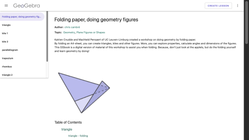 Screenshot of Folding paper, doing geometry figures