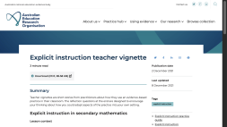 Screenshot of Explicit instruction teacher vignette