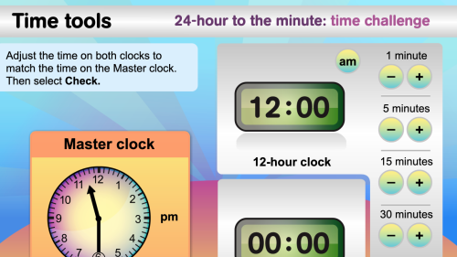 Screenshot of Time tools: 24-hour to the minute: time challenge