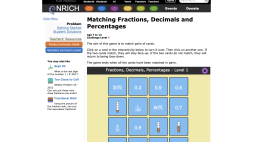 Screenshot of Matching Fractions, Decimals and Percentages