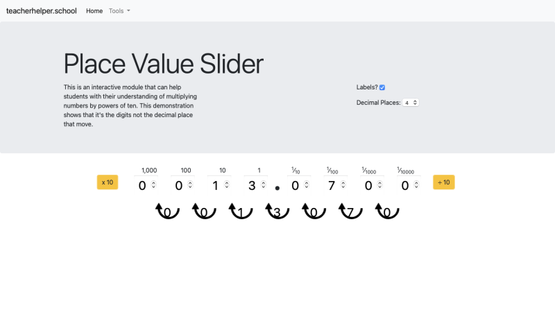 Screenshot of Place Value Slider