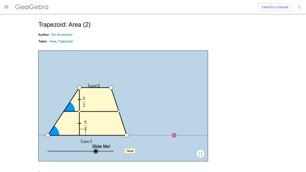 Screenshot of Area of a trapezium from a parallelogram