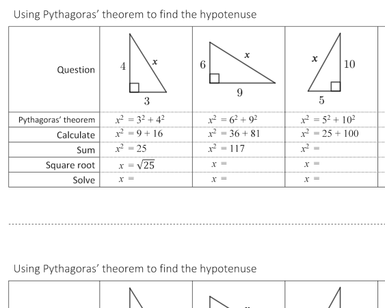 Preview of Pythagoras’ theorem - faded worked examples