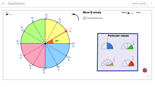 Screenshot of Split angles in the unit circle