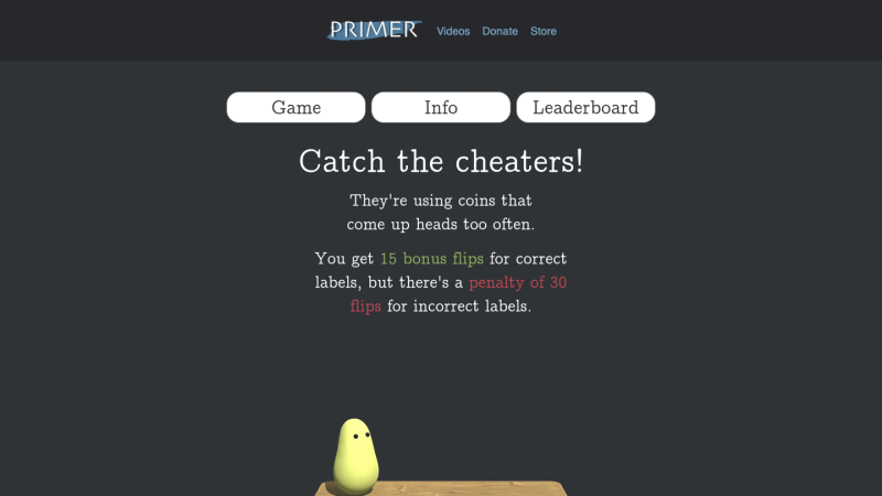 Screenshot of Catch the Cheaters - Biased Coin Flip