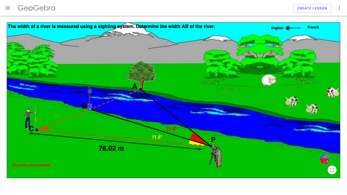Screenshot of Applied trigonometry - the width of a river