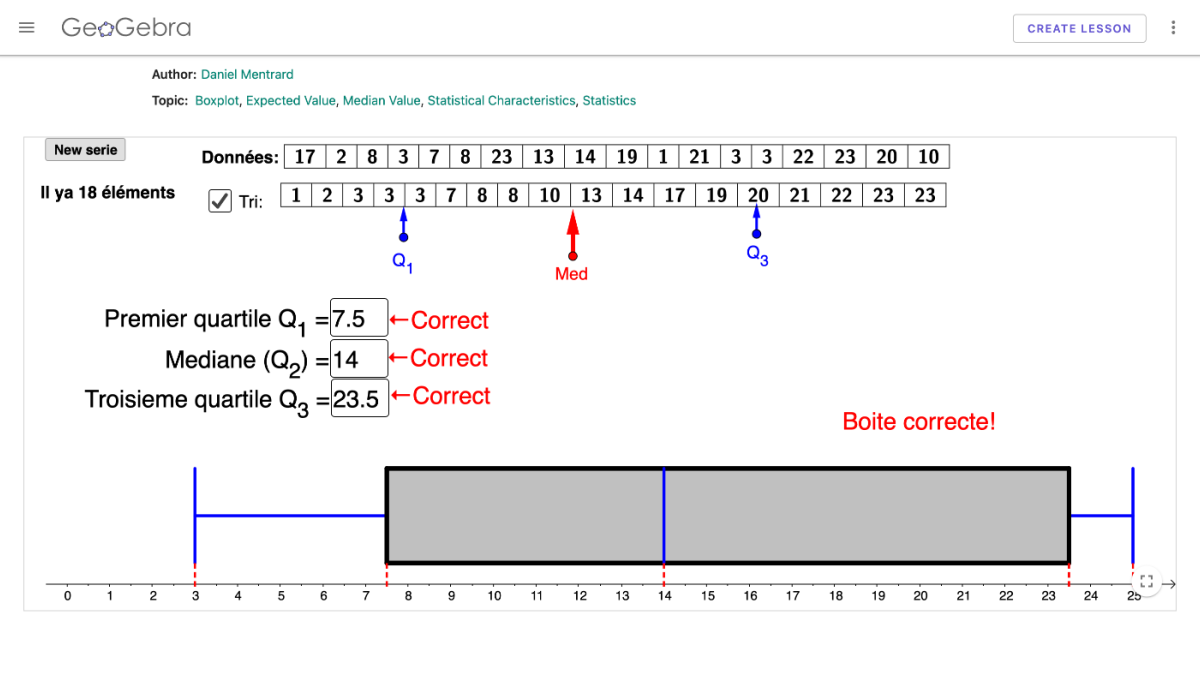 Screenshot of Box plot with an interactive applet