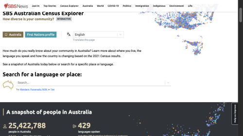 Screenshot of SBS Australian Census Explorer