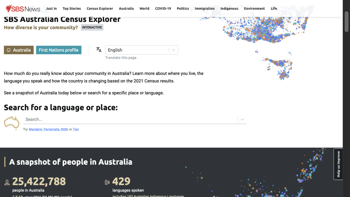 Screenshot of SBS Australian Census Explorer