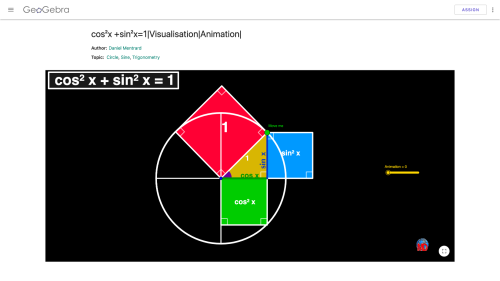 Screenshot of Pythagorean identity cos^2x + sin^2x = 1 visualisation