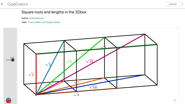 Screenshot of Square roots and lengths in the 3Dbox