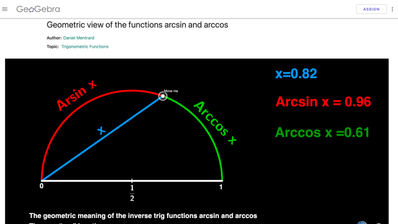 Screenshot of Geometric view of the functions arcsin and arccos