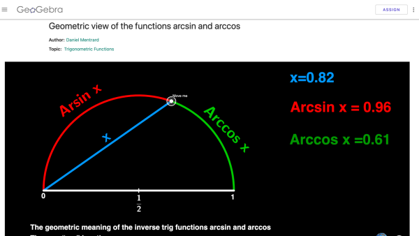 Screenshot of Geometric view of the functions arcsin and arccos