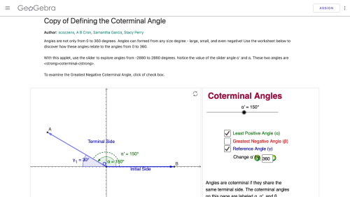 Screenshot of Defining the coterminal angle