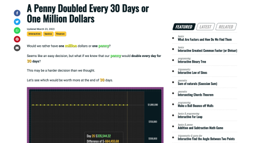 Screenshot of A Penny Doubled Every 30 Days or One Million Dollars