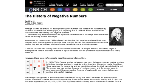 Screenshot of The History of Negative Numbers