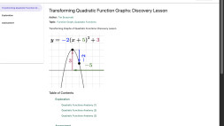 Screenshot of Transforming Quadratic Function Graphs: Discovery Lesson
