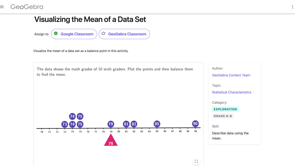 Screenshot of Visualizing the Mean of a Data Set
