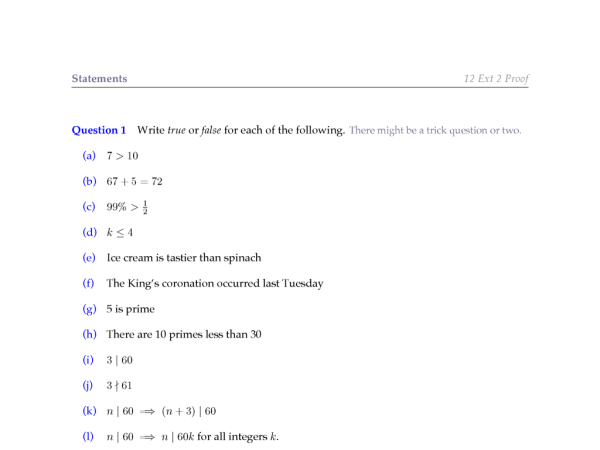Preview of Extension 2 Proof - Statements (the nature of proof)