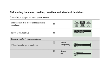 Preview of Calculator steps for statistics on a Casio fx8200 AU