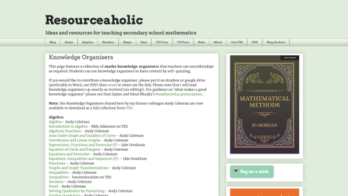 Screenshot of Knowledge Organisers - Resourceaholic