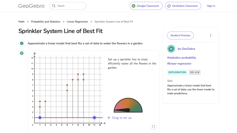 Screenshot of Sprinkler System Line of Best Fit