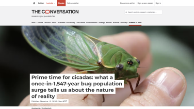 Screenshot of Prime time for cicadas: what a once-in-1,547-year bug population surge tells us about the nature of reality