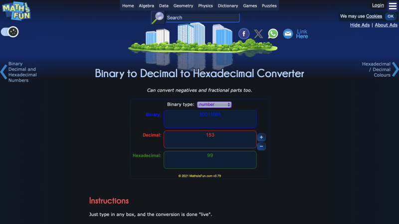Screenshot of Binary Decimal Hexadecimal Converter