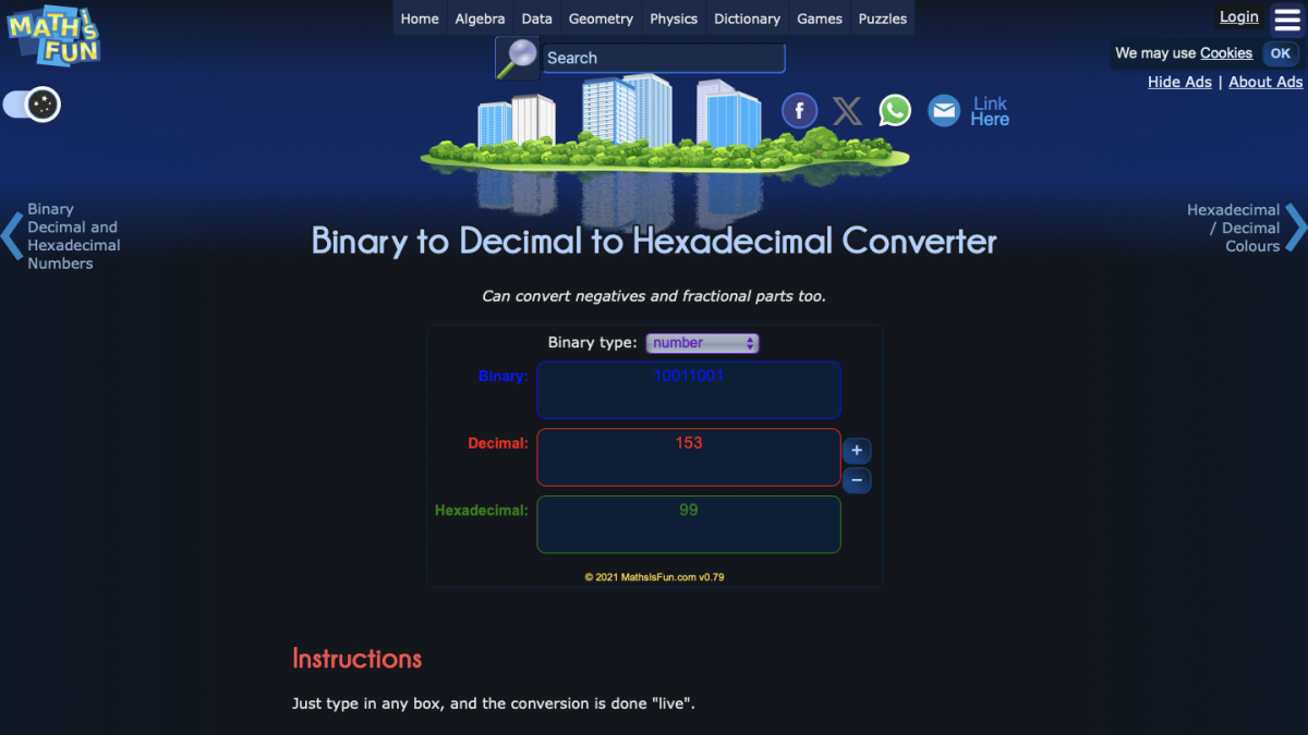 Screenshot of Binary Decimal Hexadecimal Converter