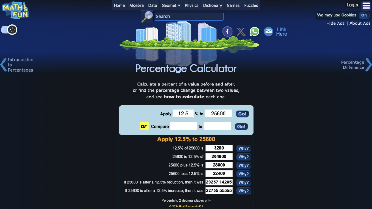 Screenshot of Percentage Calculator with Explanations