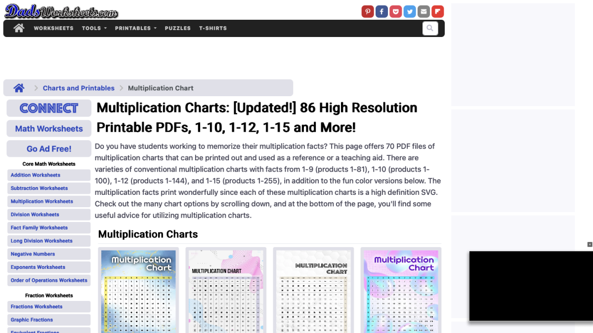 Screenshot of Multiplication Chart