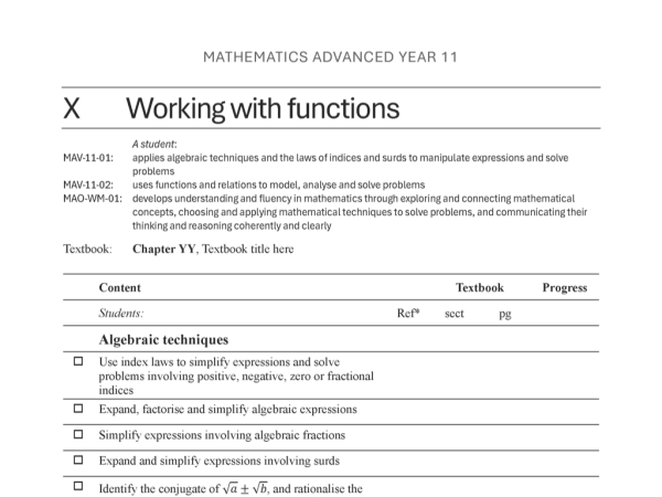 Preview of Mathematics Advanced (2024) - Student Outlines