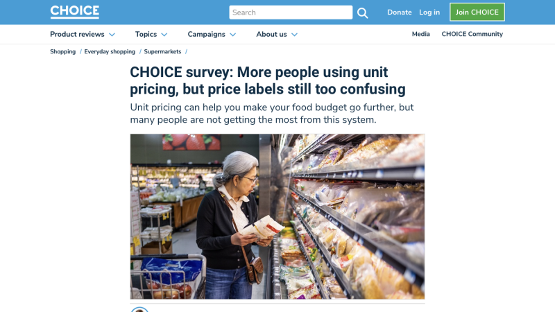 Screenshot of CHOICE survey: More people using unit pricing, but price labels still too confusing