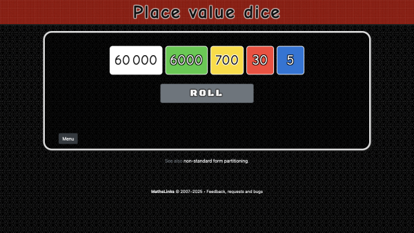 Screenshot of Place value dice