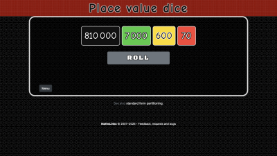 Screenshot of Place value dice #2