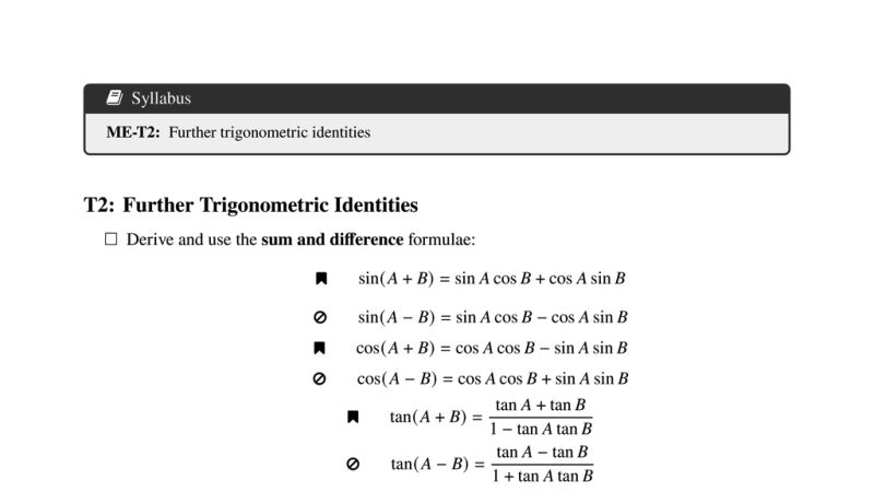 Preview of Mathematics Extension 1 revision checklist