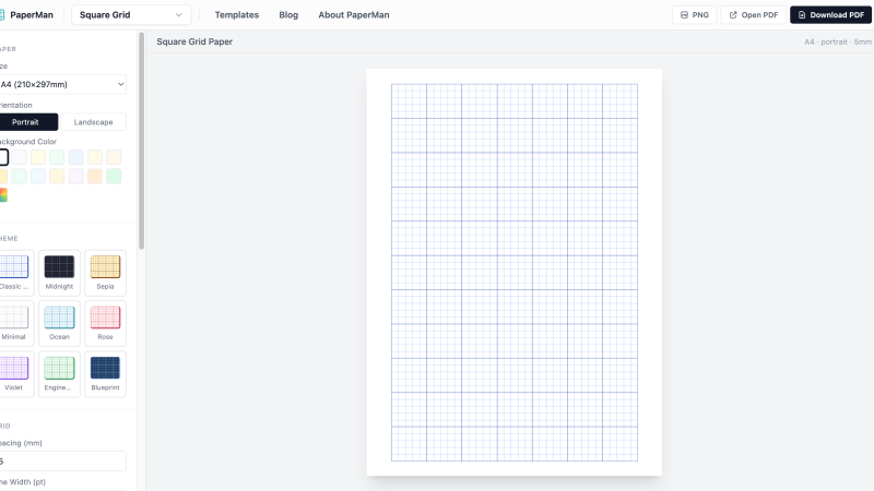 Screenshot of Printable Graph Paper Generator