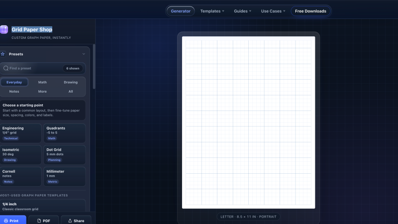Screenshot of Grid Paper Shop