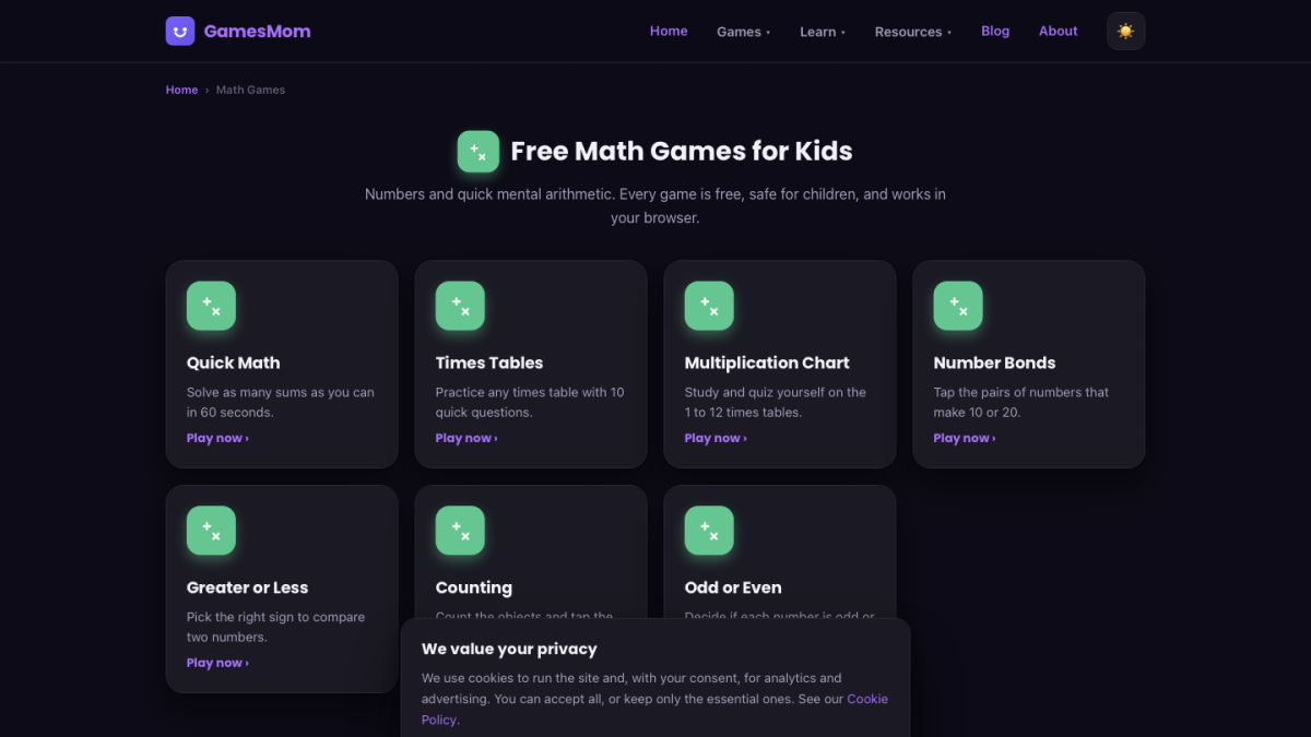Screenshot of GamesMom - Maths Games
